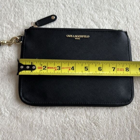 Karl Lagerfeld Paris Textured Black Faux Leather Wristlet Gold Tone‎ Logo - Picture 8 of 8